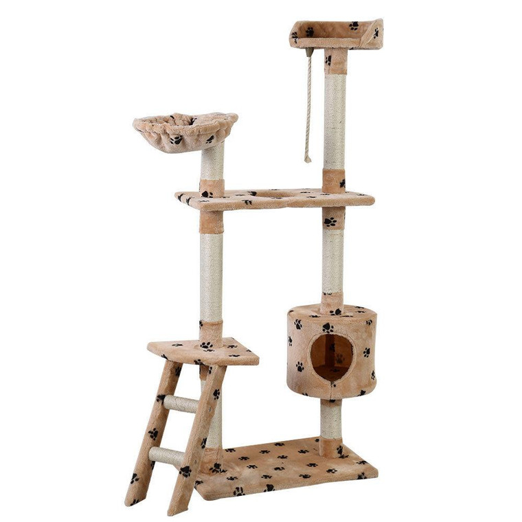 60" Cat Tree Tower Kitten Hammock Condo-Beige Paws PS7118YEDOG