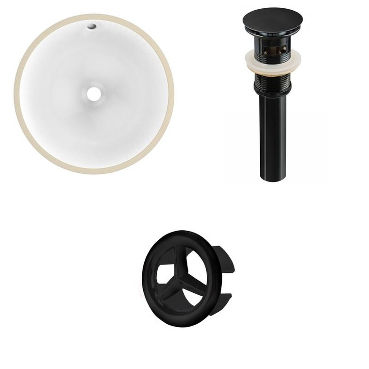 Round Undermount Sink Set - White-Black Hardware - Overflow Drain Incl.