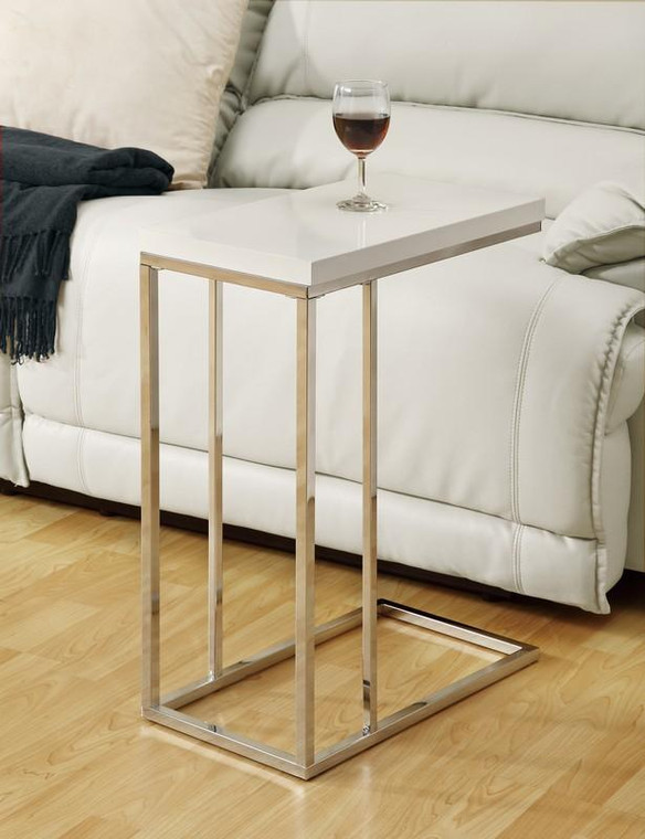 Monarch Accent Table - Glossy White With Chrome Metal I 3008