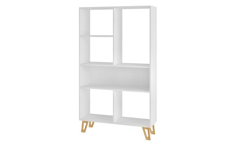 Doris 6-Shelf Mid Century Bookcase In White 123Amc159 By Manhattan