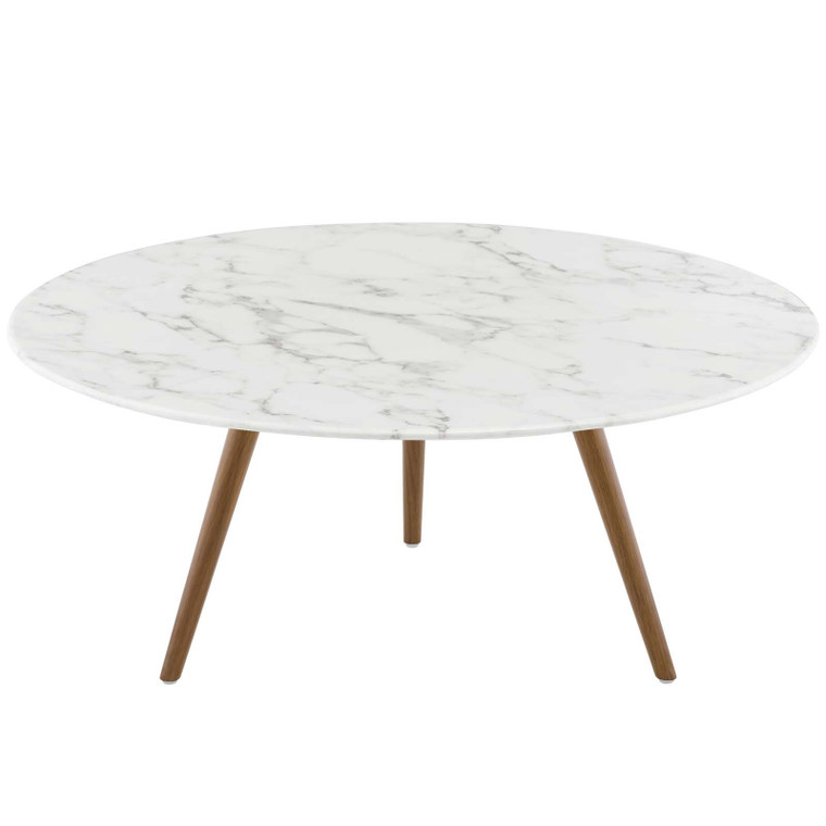 Lippa 36 Round Artificial Marble Coffee Table With Tripod Base EEI 3661 WAL WHI by Modway Furniture
