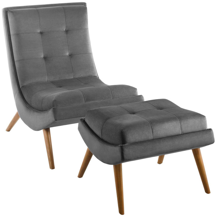 Ramp Upholstered Performance Velvet Lounge Chair And Ottoman Set EEI 3487 GRY by Modway Furniture
