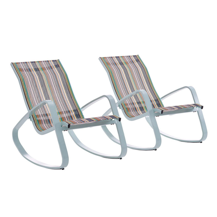 Traveler Rocking Lounge Chair Outdoor Patio Mesh Sling Set Of 2 EEI 3180 GRN STR SET by Modway Furniture