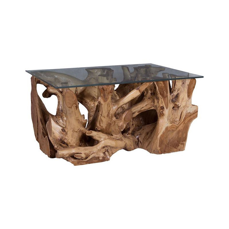 Guild Master Teak Root Coffee Table With Glass Top 7117514