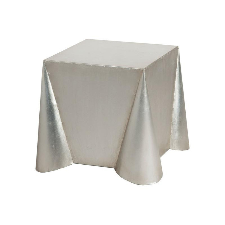 Guild Master Tin Covered Side Table In Antique Silver Leaf 7117006