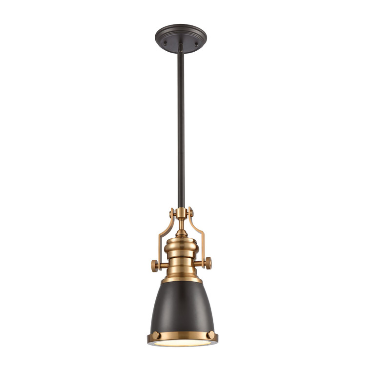 Chadwick 1-Light Mini Pendant In Oil Rubbed Bronze With Metal And Frosted Glass 66579-1