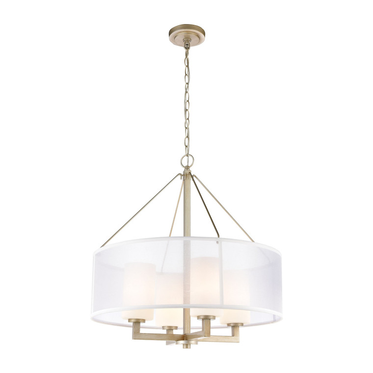 Diffusion 4-Light Pendant In Aged Silver With Frosted Glass Inside Silver Organza Shade 57037/4