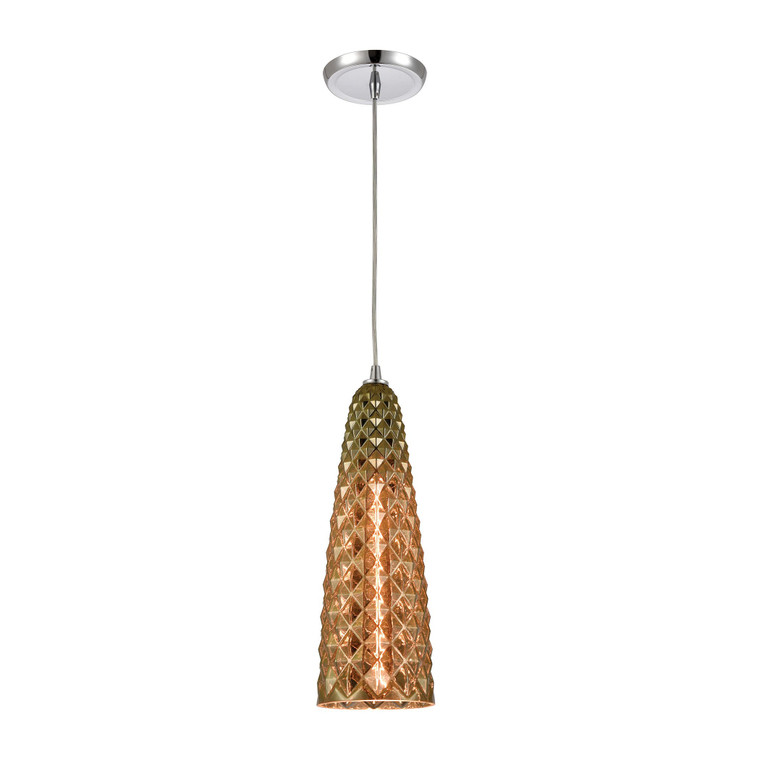 Glitzy 1-Light Mini Pendant In Polished Chrome With Golden Bronze Plated Glass 21168/1