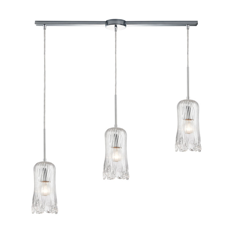Hand Formed Glass 3-Light Pendant In Polished Chrome With Clear Hand Formed Glass 21165/3L