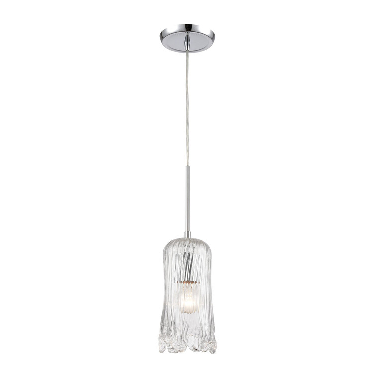 Hand Formed Glass 1-Light Mini Pendant In Polished Chrome With Clear Hand Formed Glass 21165/1