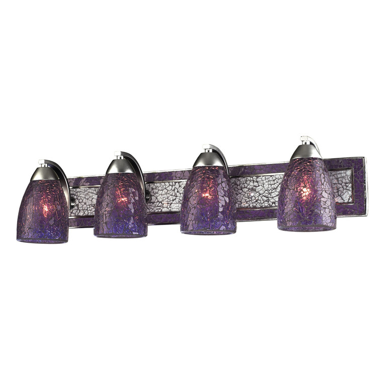 Vanity Collection Elegant Bath Lighting 4-Light Purple Crackled Glass And Backpl 1303-4Slv-Plc