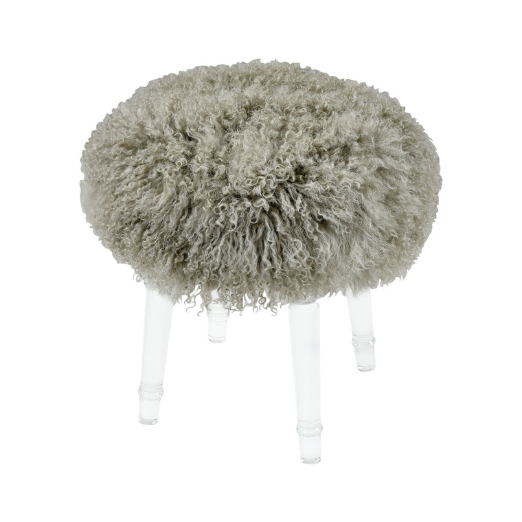 Dimond Home Best In Show Light Grey Genuine Fur Mohair Stool With Clear Acrylic Legs 3169-074