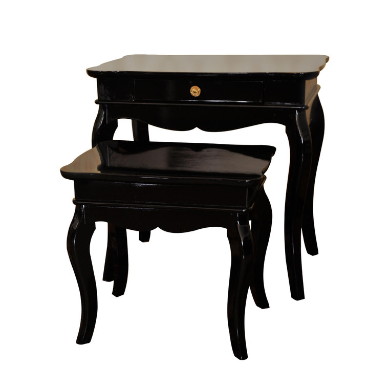 Crestview Wood Glossy Black Conrad Nesting Table Set Of 2 Cvfzzr017
