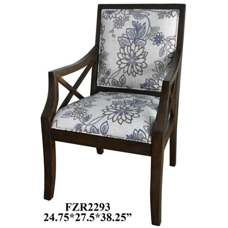 Sylvia Floral Linen Pattern Accent Chair With Heritage Birch Cvfzr2293