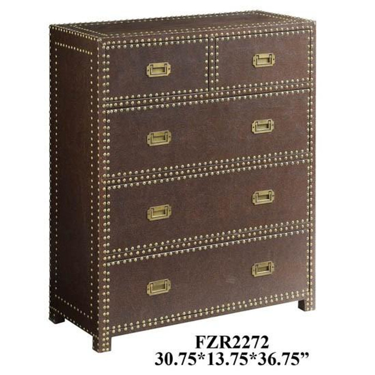 Crestview Churchill Faux Leather 5 Drawer Campaign Chest Cvfzr2272