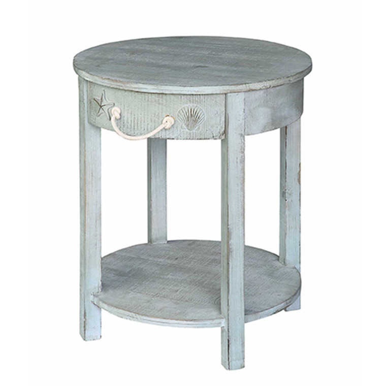 Crestview Bayside Blue Shell 1 Drawer Round Accent Table Cvfzr1567
