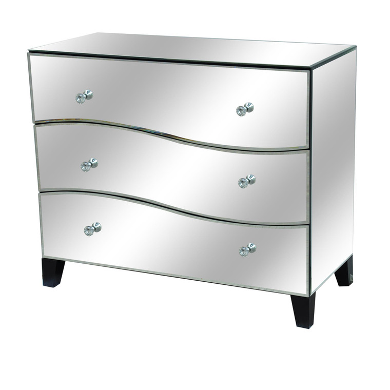 Crestview Hollywood 3 Drawer Wave Front Mirrored Chest Cvfzr1469