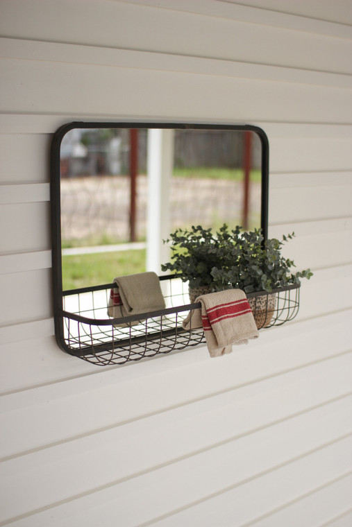 Rectangle Mirror With Wire Basket Shelf Cla1191