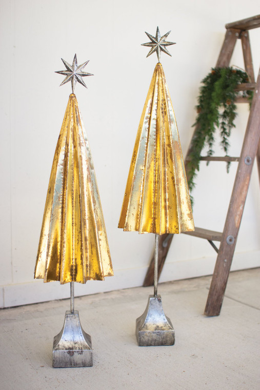 Folded Gold Metal Trees With Silver Star - (Set Of 2) Che1178