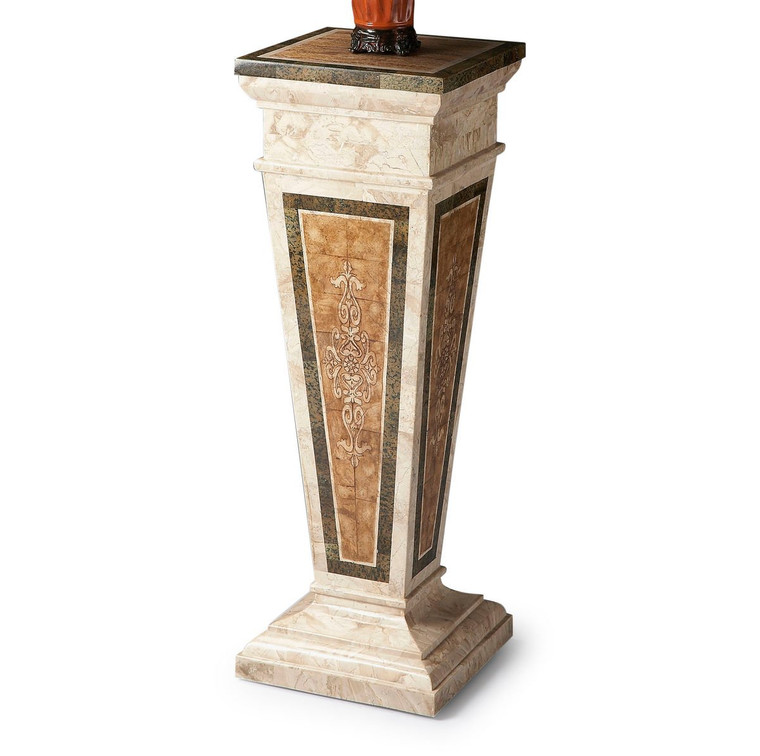 Augustus Etched Fossil Stone Pedestal 6062070 By Butler