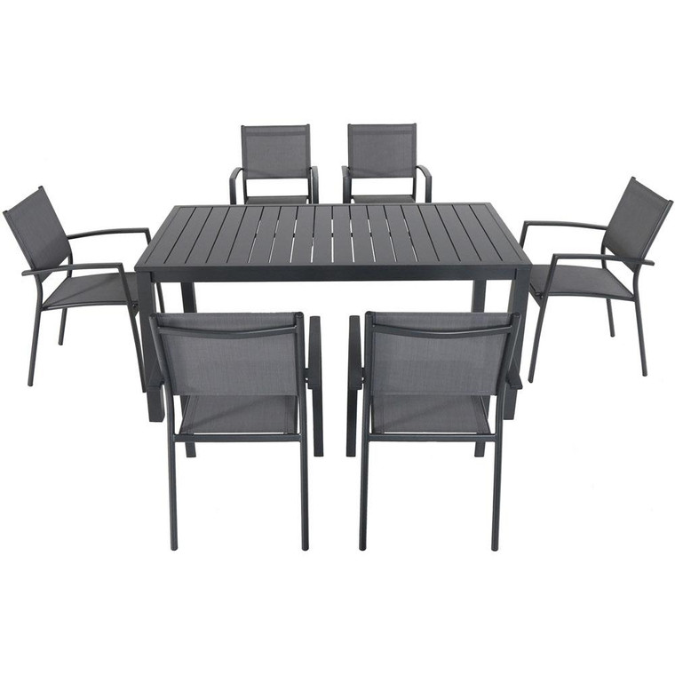 Hanover Naples 7 Piece Dining Set: 6 Aluminum Sling Chairs, 63X35" Aluminum Slat Table Napdns7Pc-Gry