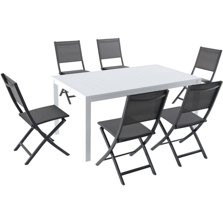 Hanover Del Mar 7 Piece Dining Set: 6 Aluminum Sling Folding Chairs, 63X35" Aluminum Slat Table Deldns7Pcfd-Wg