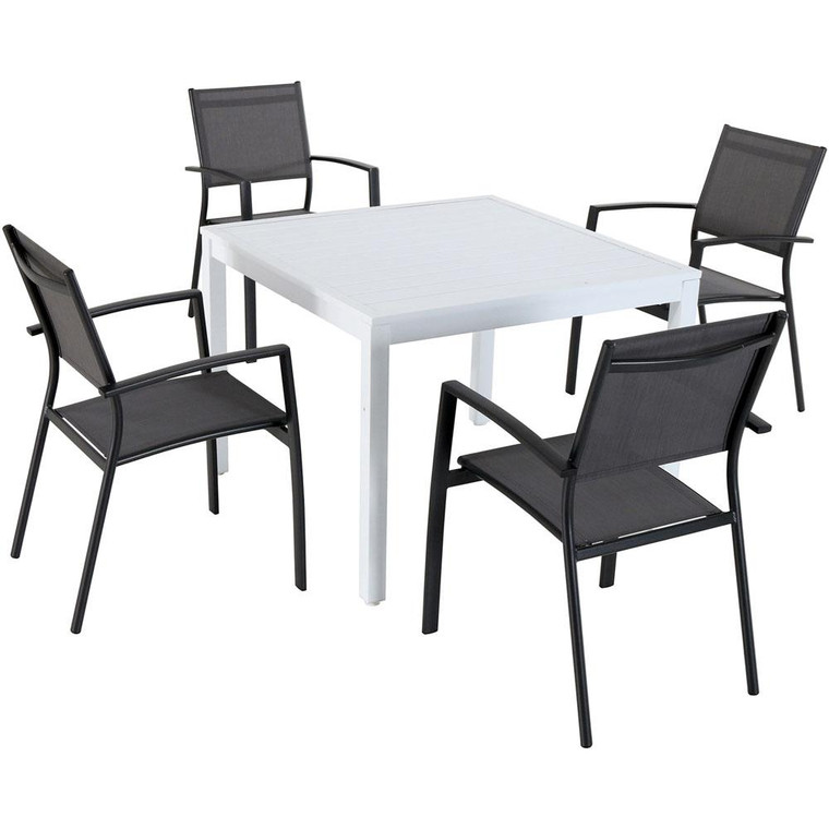 Hanover Del Mar 5 Piece Dining Set: 4 Aluminum Sling Back Chairs, 38" Square Slat Top Table Deldns5Pcsq-Wg