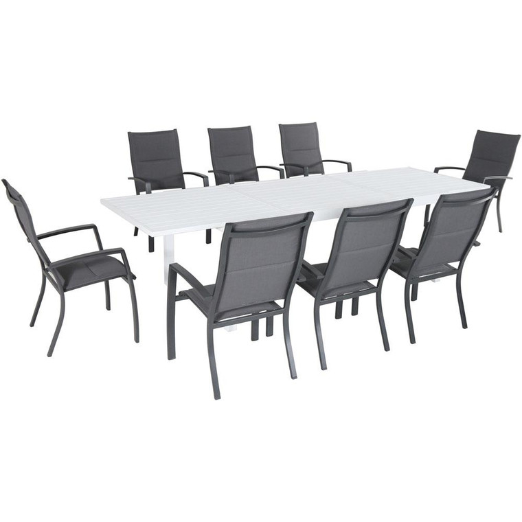 Hanover Del Mar 9 Piece Dining Set: 8 High Back Padded Sling Chairs, Aluminum Extension Table Deldn9Pchb-Wg