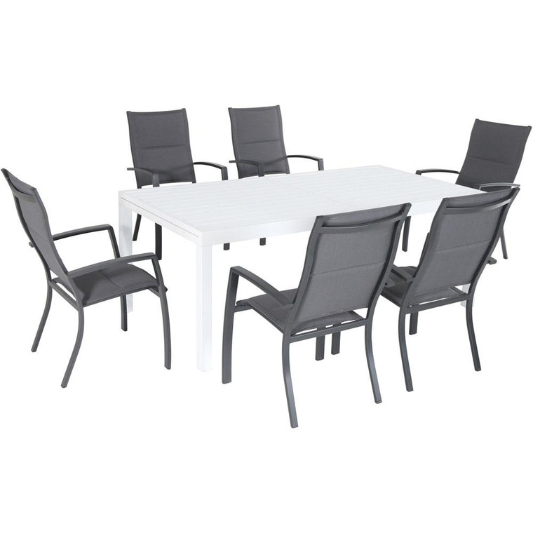 Hanover Del Mar 7 Piece Dining Set: 6 High Back Padded Sling Chairs, Aluminum Extension Table Deldn7Pchb-Wg
