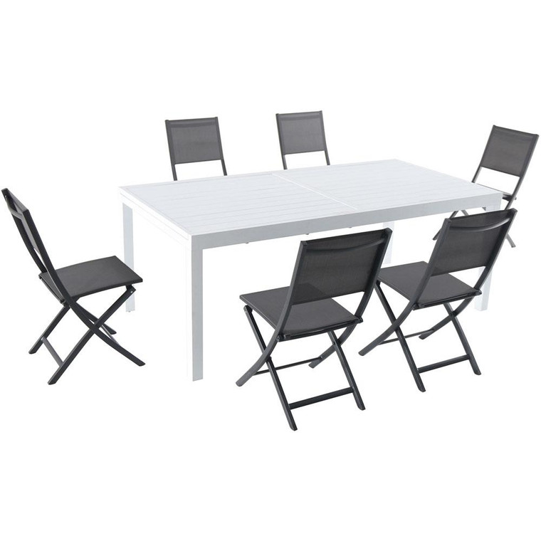 Hanover Del Mar 7 Piece Dining Set: 6 Aluminum Folding Sling Chairs, Aluminum Extension Table Deldn7Pcfd-Wg