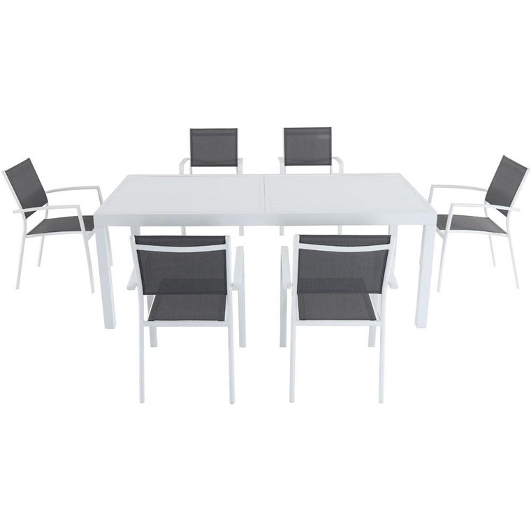 Hanover Del Mar 7 Piece Dining Set: 6 Aluminum Sling Chairs, Aluminum Extension Table Deldn7Pc-Ww