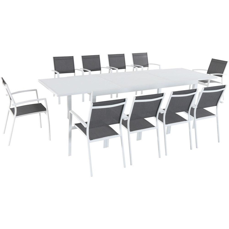Hanover Del Mar 11 Piece Dining Set: 10 Aluminum Sling Chairs, Aluminum Extension Table Deldn11Pc-Ww