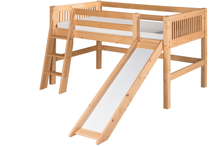 Camaflexi Low Loft Bed With Slide -Mission Headboard -Natural C511_NT