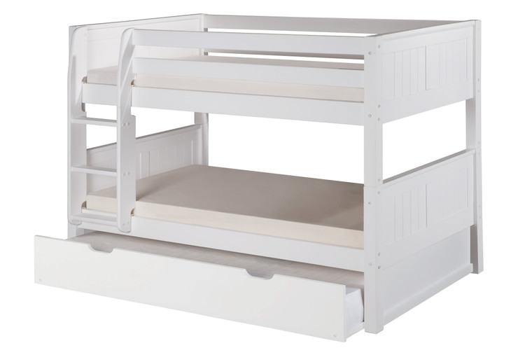 Camaflexi Low Bunk Bed With Trundle - Panel Headboard - White C2023_TR