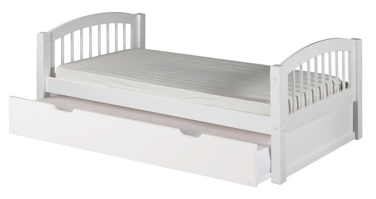 Camaflexi Platform Bed w/ Trundle-Arch Spindle Headboard-White C103_TR