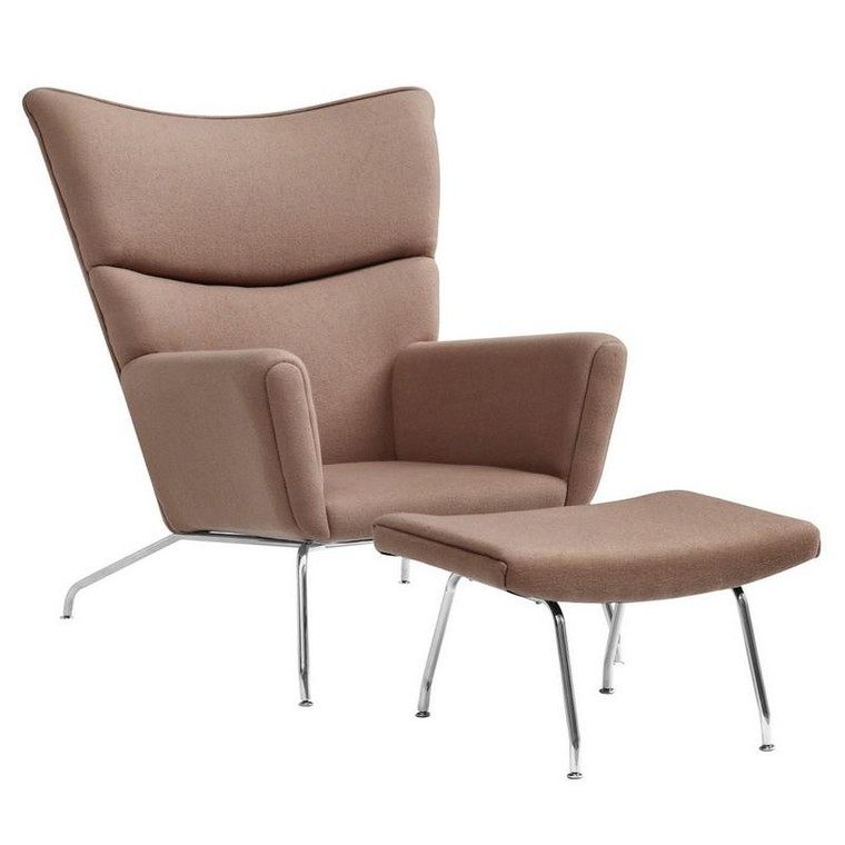 Khaki Wing Chair And Ottoman - Wool FMI1202 by Fine Mod Imports