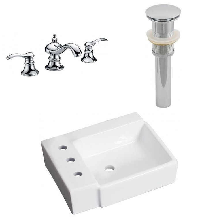 16.25" W Above Counter White Vessel Set For 3H8" Left Faucet AI-26536