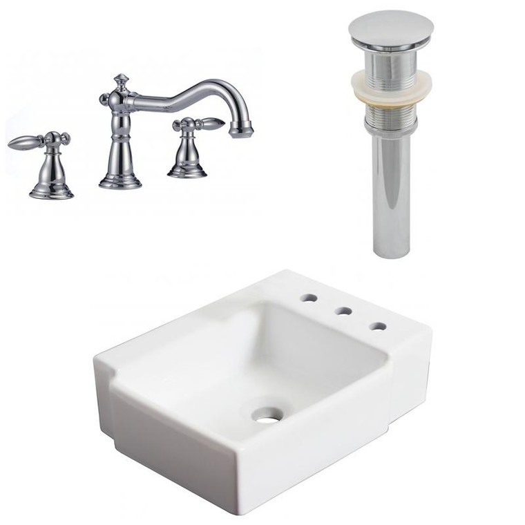 16.25" W Above Counter White Vessel Set For 3H8" Right Faucet AI-26527