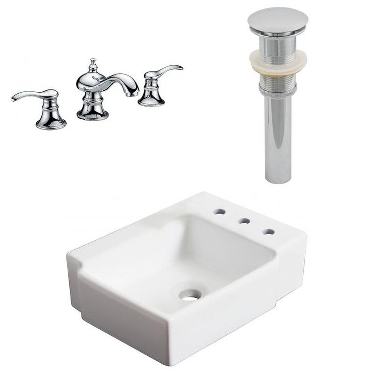 16.25" W Above Counter White Vessel Set For 3H8" Right Faucet AI-26524