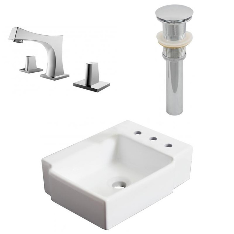 16.25" W Above Counter White Vessel Set For 3H8" Right Faucet AI-26523