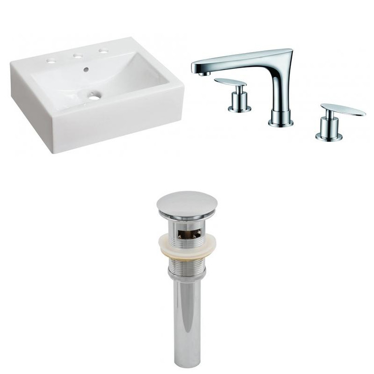 20.25" W Above Counter White Vessel Set For 3H8" Center Faucet AI-26073