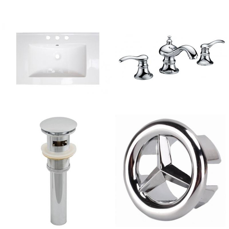 23.75" W 3H8" Ceramic Top Set - White-Cupc Faucet & Overflow Drain Incl. AI-24289