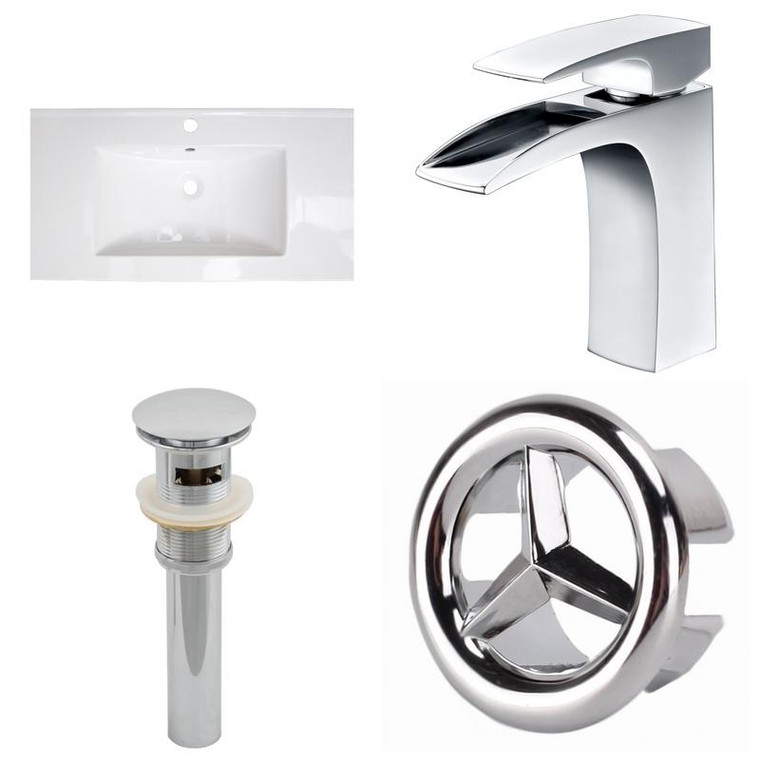 32" W 1 Hole Ceramic Top Set - White-Cupc Faucet & Overflow Drain Incl. AI-24286