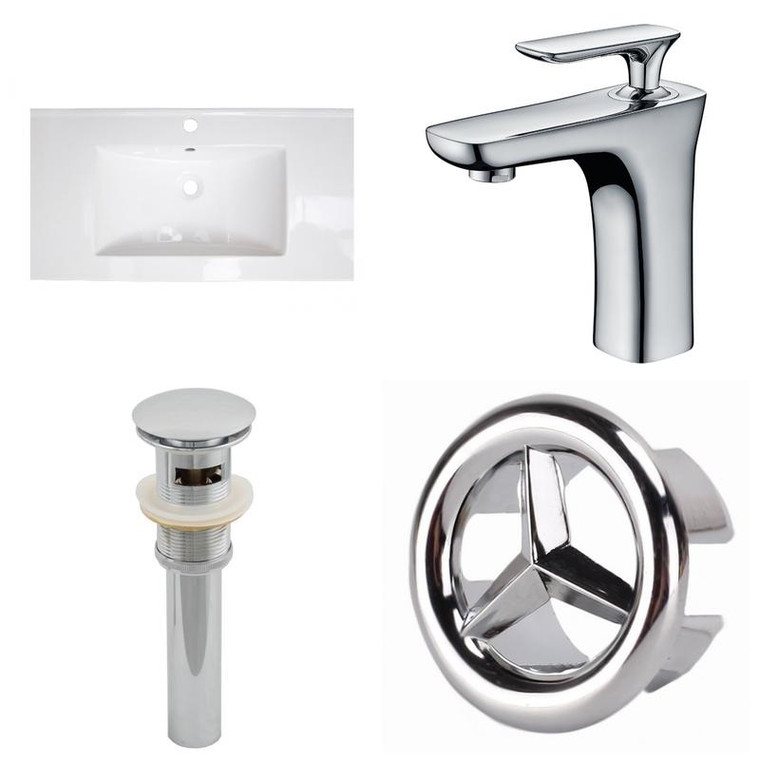 32" W 1 Hole Ceramic Top Set - White-Cupc Faucet & Overflow Drain Incl. AI-24285