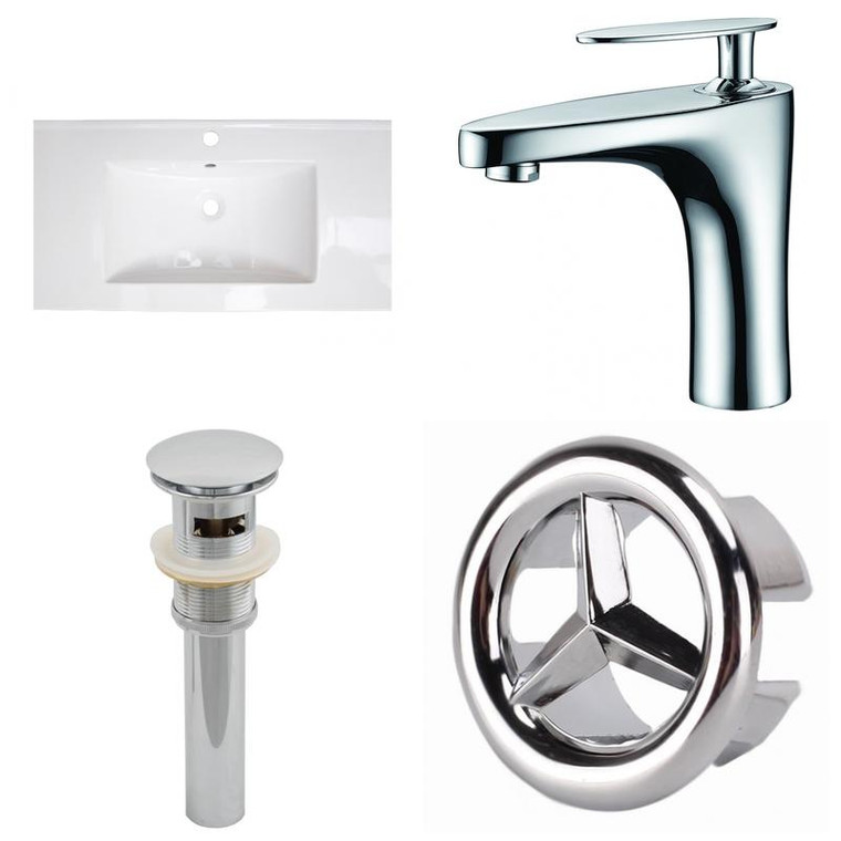 32" W 1 Hole Ceramic Top Set - White-Cupc Faucet & Overflow Drain Incl. AI-24284