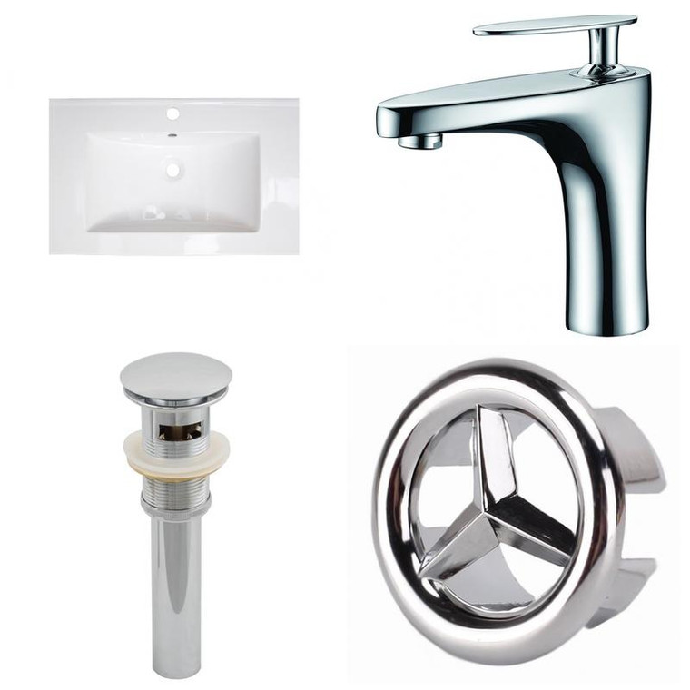 1 Hole Ceramic Top Set - White-Cupc Faucet & Overflow Drain Incl. AI-24278