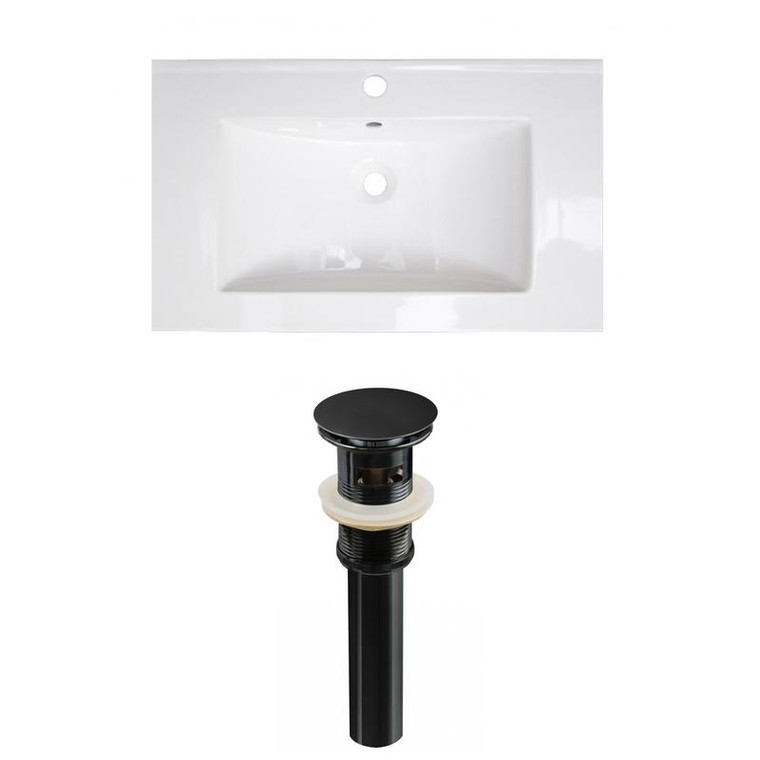 32" W 1 Hole Ceramic Top Set In White Color - Overflow Drain Incl. AI-23530