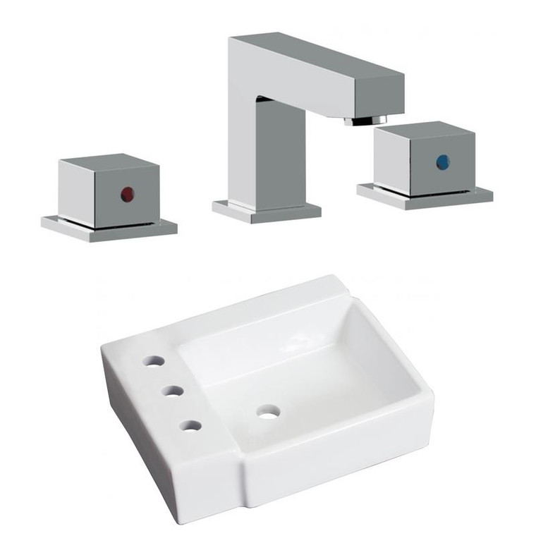 16.25" W Above Counter White Vessel Set For 3H8" Left Faucet AI-22585