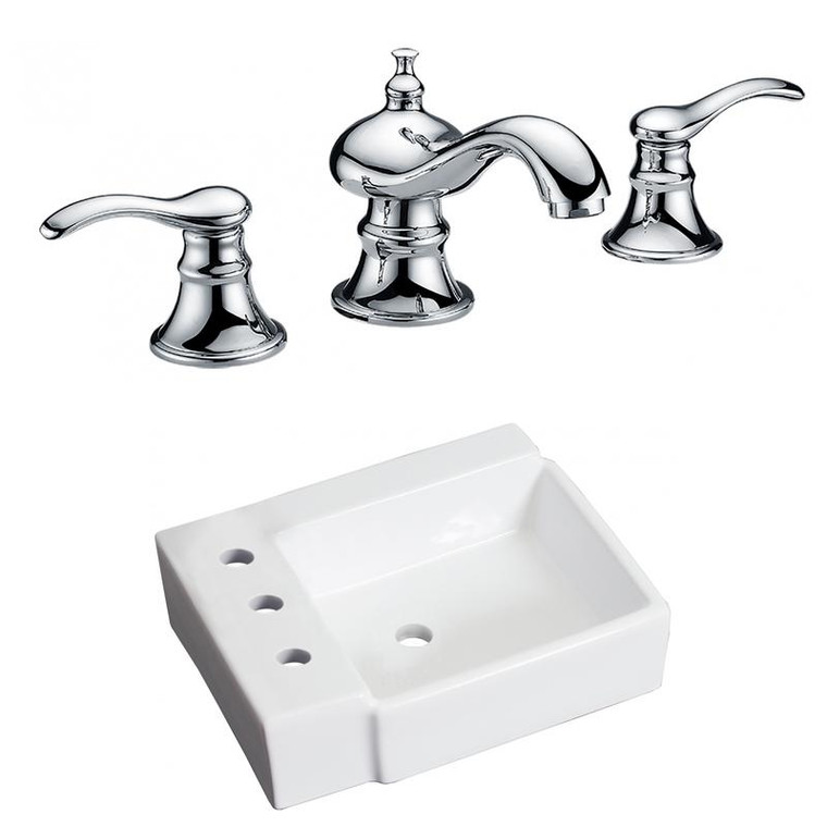 16.25" W Above Counter White Vessel Set For 3H8" Left Faucet AI-22580
