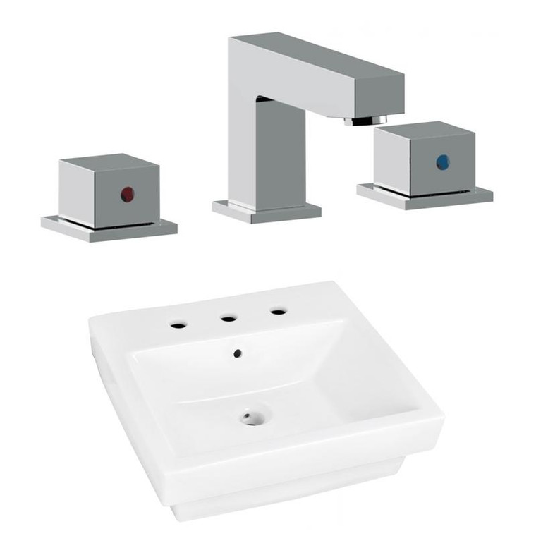 20.5" W Above Counter White Vessel Set For 3H8" Center Faucet AI-22422